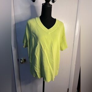 Laura Ashley Sweater Short Sleeve V-Neck Lime Green Women’s Size 2X